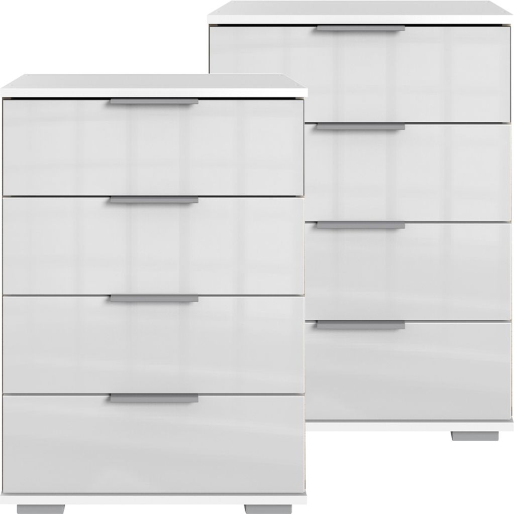 Schlafzimmer Nachttisch 2er Set, auch für Boxspringbett geeignet, in weiß mit weißem Glas ELSTRA-43, B/H/T ca. 52/74/38 cm