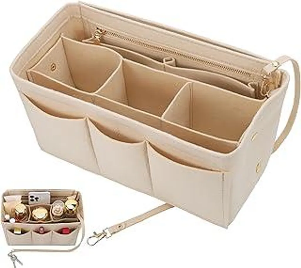 Hejo Organizer per borse, organizer in feltro per borse, organizer per borse shopper, 27 × 16 × 15 cm Tasca interna multi-tasche per borse da donna e ragazza (beige, M)