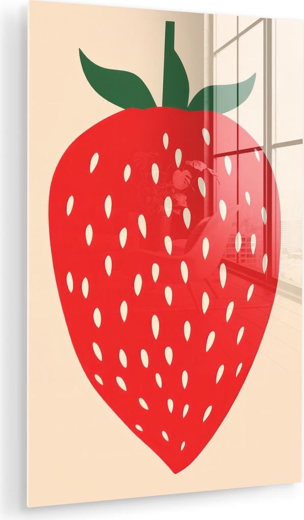 MuchoWow Glasbilder - Bilder auf Wandbild - Foto auf Glas Erdbeere - Rot - Modern - Boho 20x30 cm Wanddekoration aus Glas - Acrylglasbild - Acrylbi...