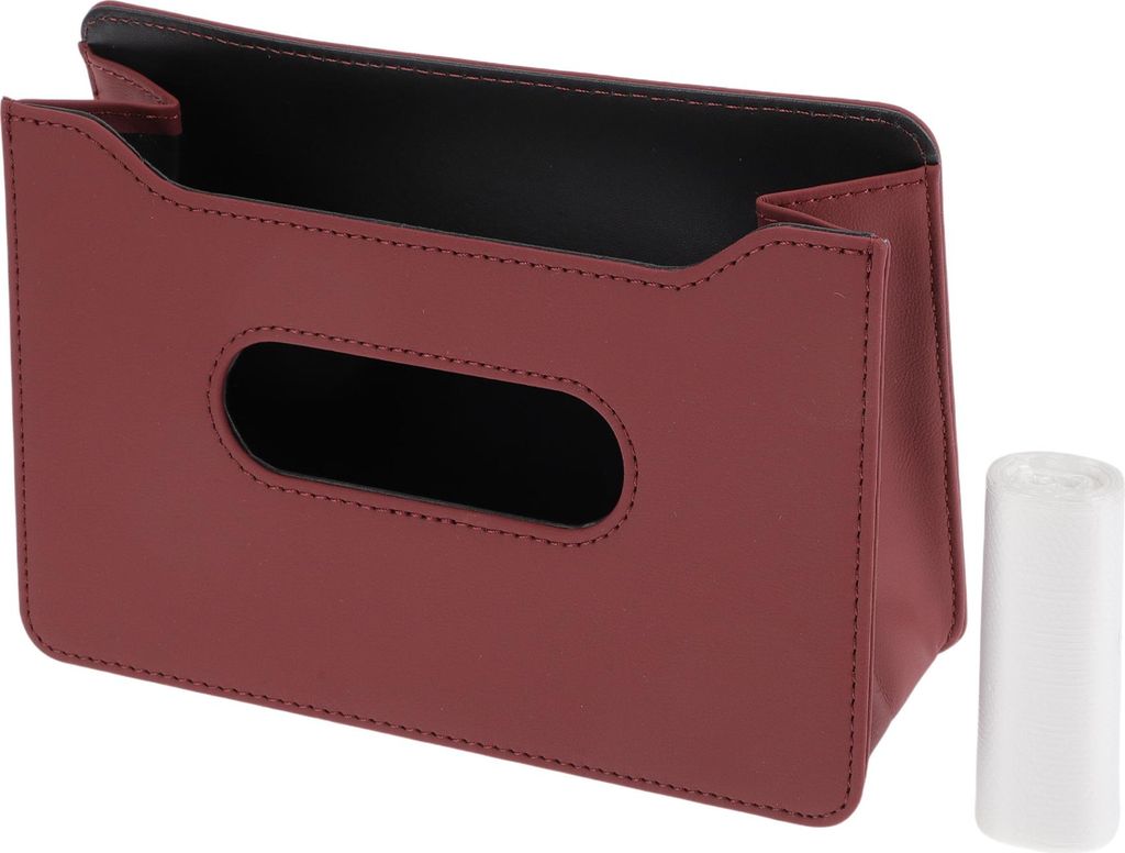 1 Set Universaler Auto-Mülleimer zum Aufhängen 20 cm Länge 7 cm Breite 14 cm Höhe Mülltonne mit Müllbeutel Weinrot Kunstleder