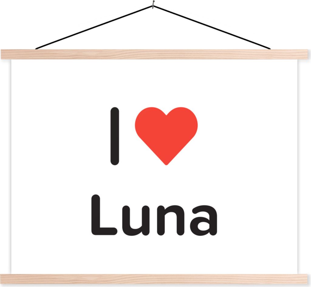 MuchoWow Textilposter Ich liebe - Luna - Mädchen 120x90 cm mit holzfarbenen Rahmen - Magnetisch
