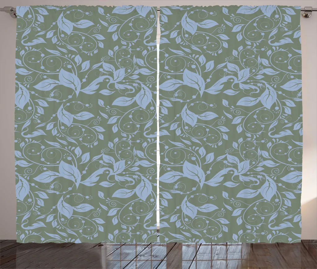 ABAKUHAUS Rideaux plissés Feuilles Rustiques 280x225 cm Bleu Réséda