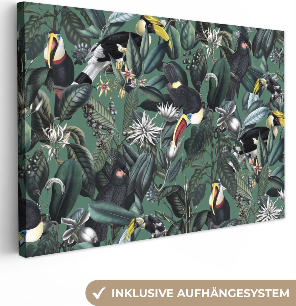 OneMillionCanvasses - Leinwandbilder - 150x100 cm, Blumen - Vogel - Blätter, Wandbilder Kunstdruck Wanddekoration