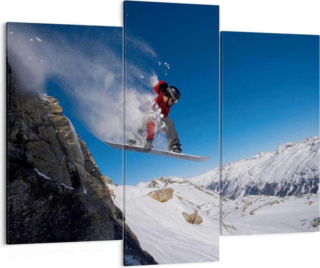 Bild auf Leinwand - Leinwandbild - Snowboard Winter Berg Gipfel - 130x100cm - Wand Bild - Wanddeko - Leinwanddruck - Bilder - Kunstdruck - Wanddeko...