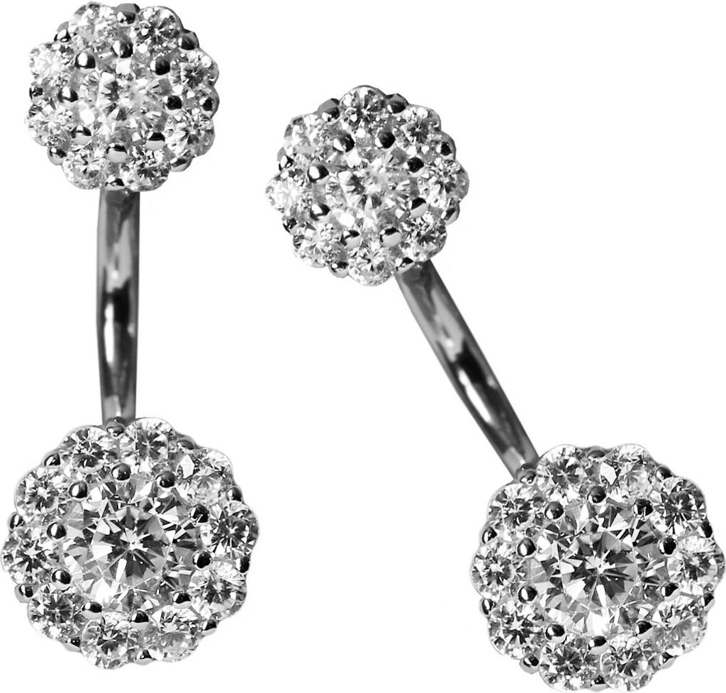 Silber Ohrstecker Dangle Ear Jacket mit Zirkonia Blumen in weiß