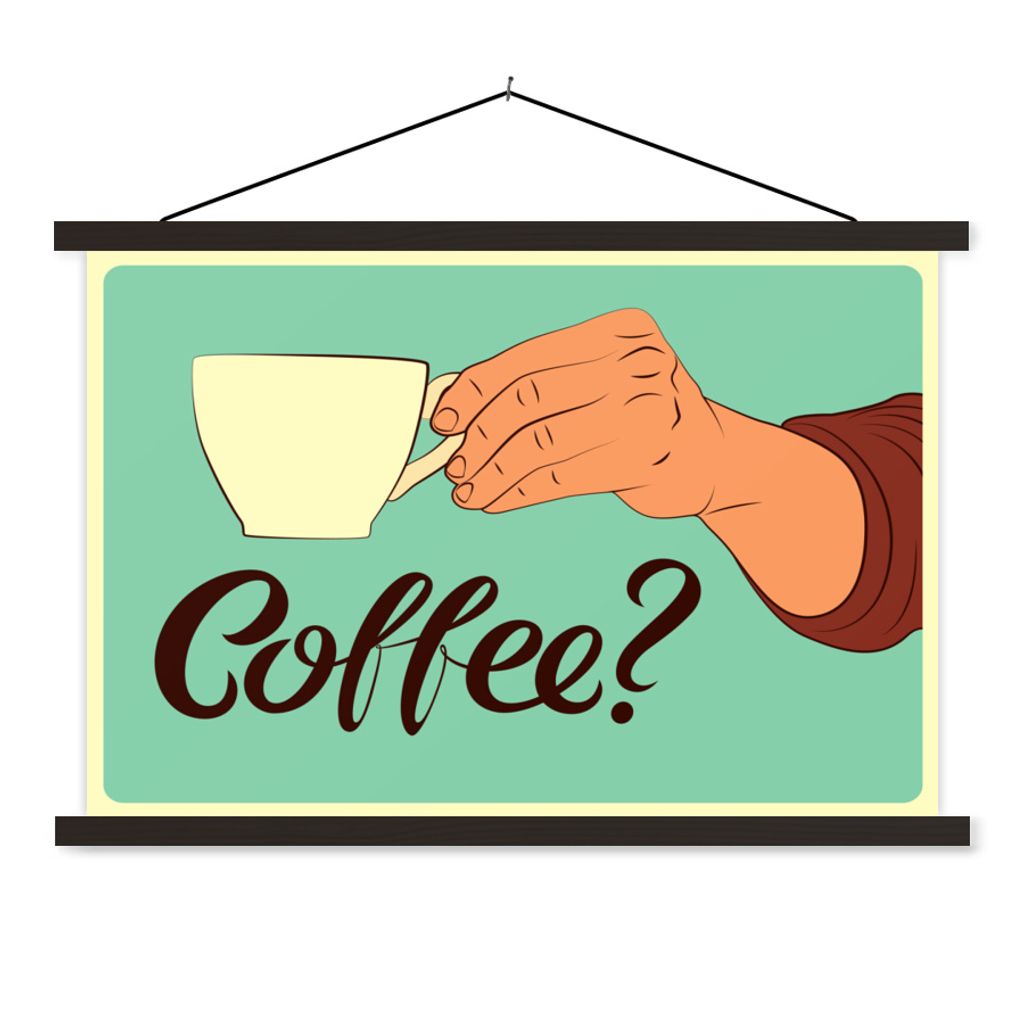 MuchoWow Textilposter Sprichwörter - Vintage - Zitate - Kaffee? 60x40 cm mit schwarzem Rahmen - Hölzernes