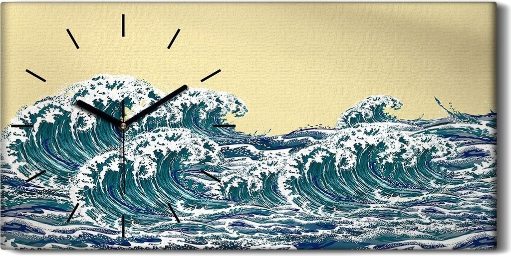 Wanduhr Leinwand Bild Uhr Geräuschlos 60x30 Foto Meereswellen Handgezeichnet - schwarze Hände