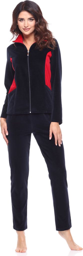 Merry Style Damen Velours Freizeitanzug Hausanzug MSMG001 (Marineblau/Rot(1726), 3XL)