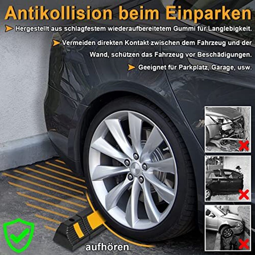 2x Radstopper Aus Gummi – Parkplatzbegrenzung Mit Reflexstreifen, 60x12x10 Cm