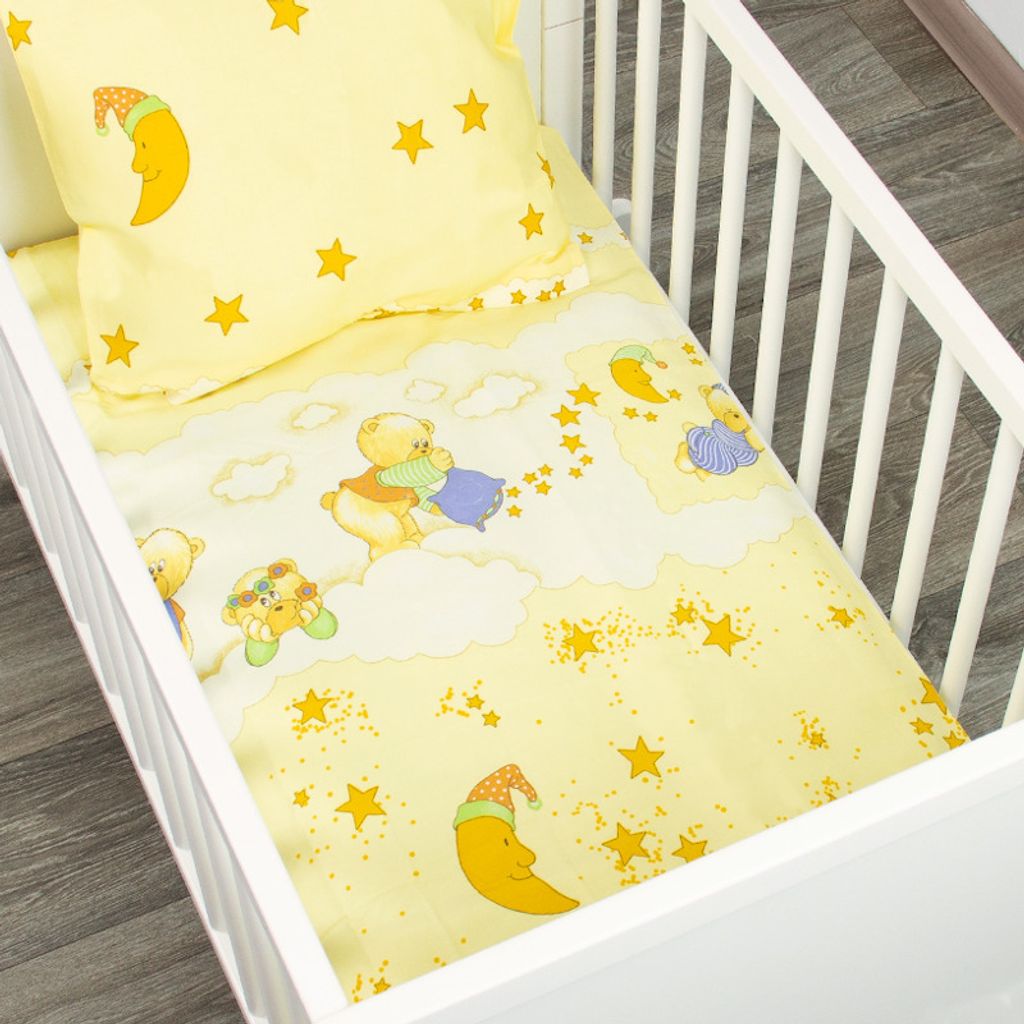Alvi Babybettwäsche 80x80 gelb | Schlafende Bären | Baumwolle