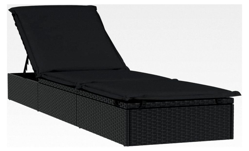 Sonnenliege, Gartenliege mit verstellbarer Sitzfläche, Liegestuhl mit Auflage, Relaxliege für Garten und Strand, Schwarz Poly Rattan