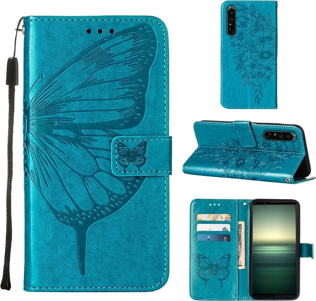 Mobigear Butterfly Sony Xperia 1 IV Hülle Klapphülle Geldbörse - Blau