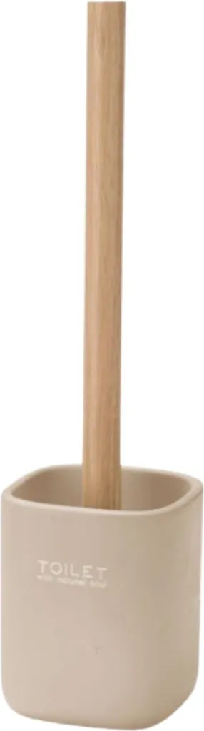 BERILO | Scopino per WC - 37 x 10 cm - beige - manico in legno