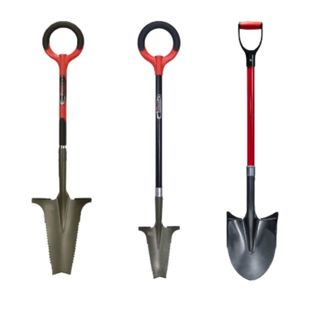 Root Slayer Set Wurzelspaten + Beetspaten + Gartenschaufel mit Stiel, ergonomisch & robust, Spaten & Schaufel mit Schneidspitze & Wurzelsäge, rot