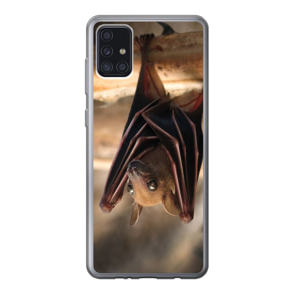 MuchoWow Handyhülle Schutzhülle Hülle für Samsung Galaxy A52 5G Baby - Fledermaus - Holz Silikon Softcase Handy Hülle - Umschlag