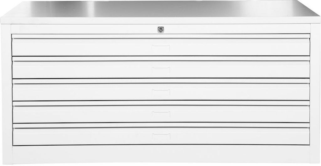 Flachablagenschrank Chinchilla | 5 Schubladen | Schwanenhalsgriff | HxBxT 53x113x83 cm | Holzabdeckplatte | Grau