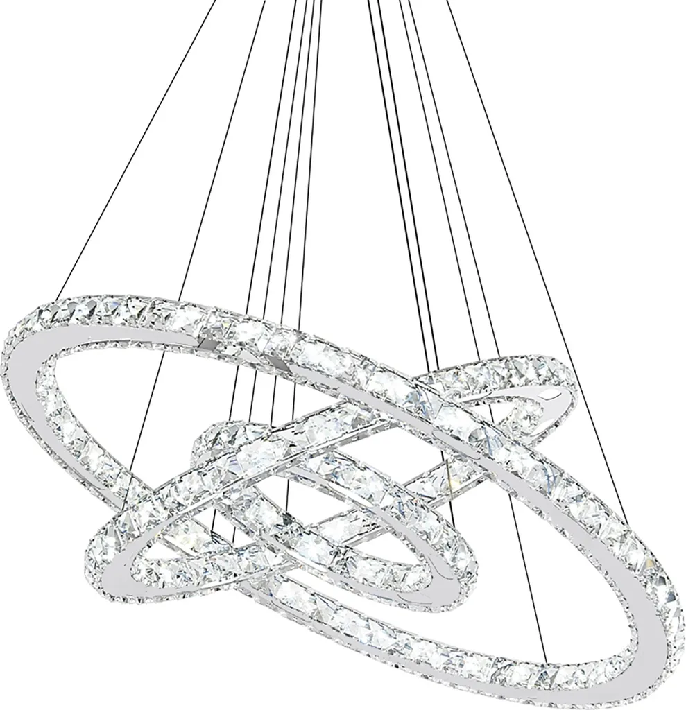 JNGLGO Lampadario LED Cristallo 72W Bianco Freddo - Luce Sospesa 2 Anelli