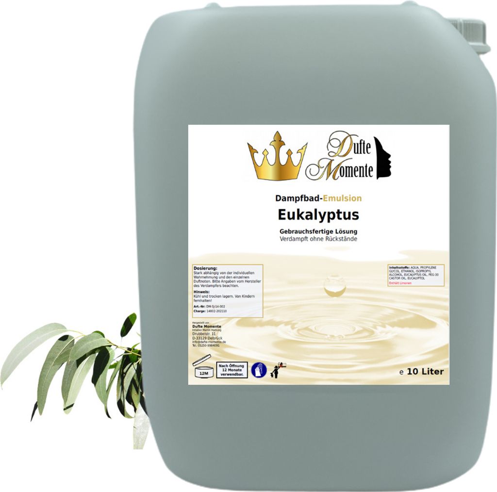 Dampfbad Emulsion Eukalyptus - 10 Liter - gebrauchsfertig für Dampfbad, Dampfdusche, Verdampferanlagen