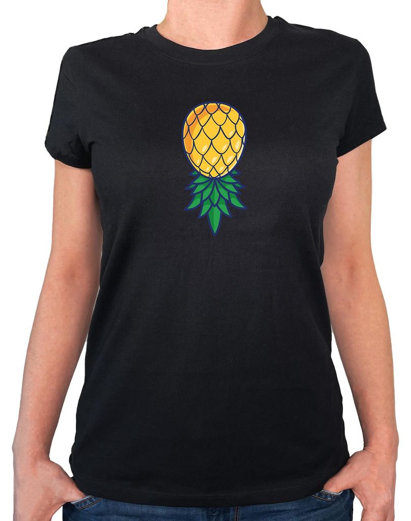 Huuraa Damen T-Shirt Ananas Comic M Black Bio Baumwolle Fairtrade Damenshirt Geschenkidee