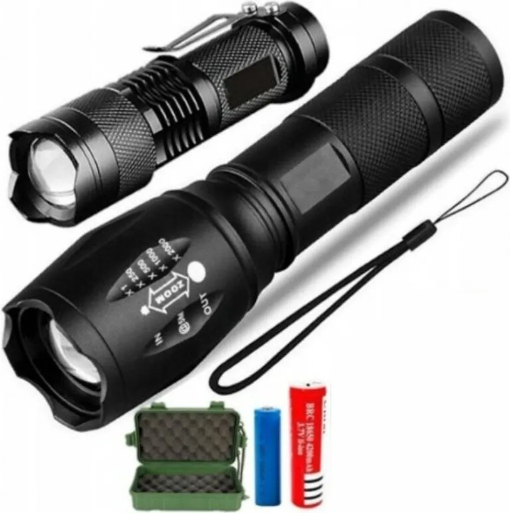 Coppia Torce Tattiche Militari LED CREE T6 e Q5 con Zoom 2000x