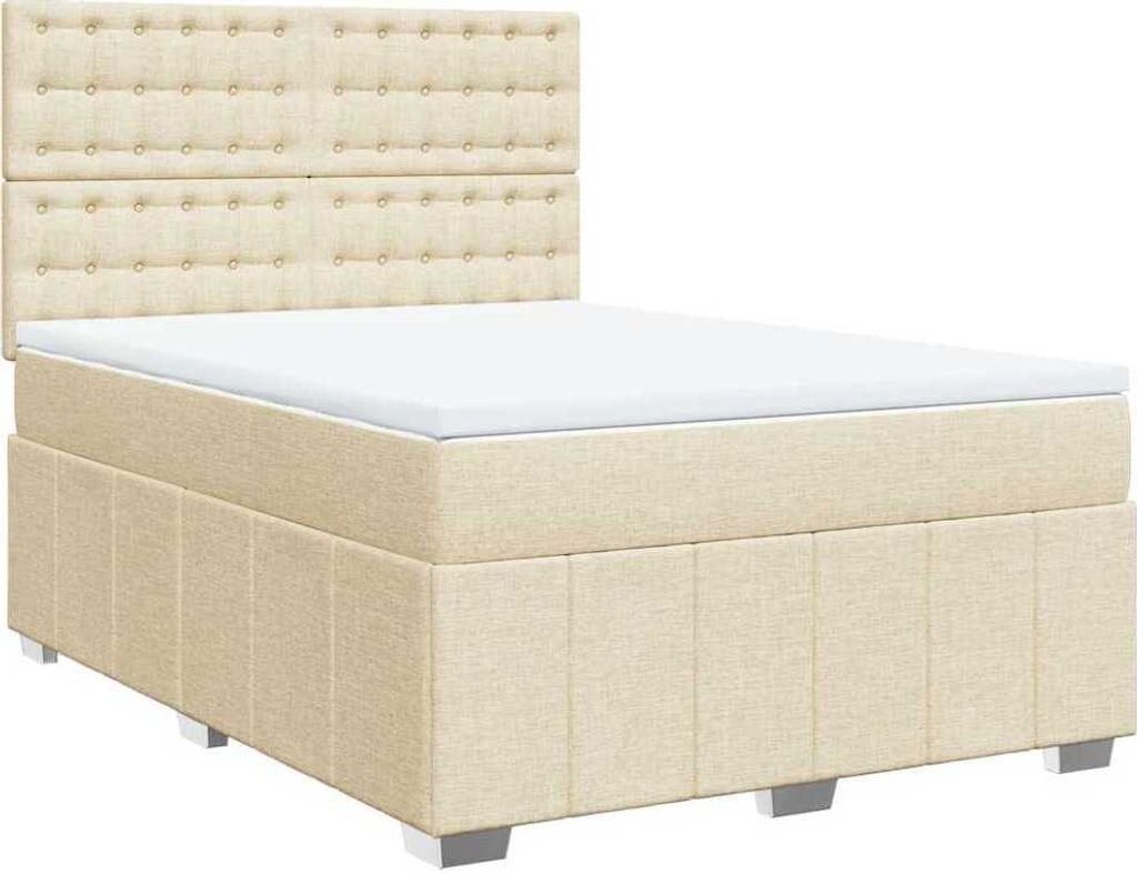 vidaXL Boxspringbett mit Matratze Creme 140x190 cm Stoff