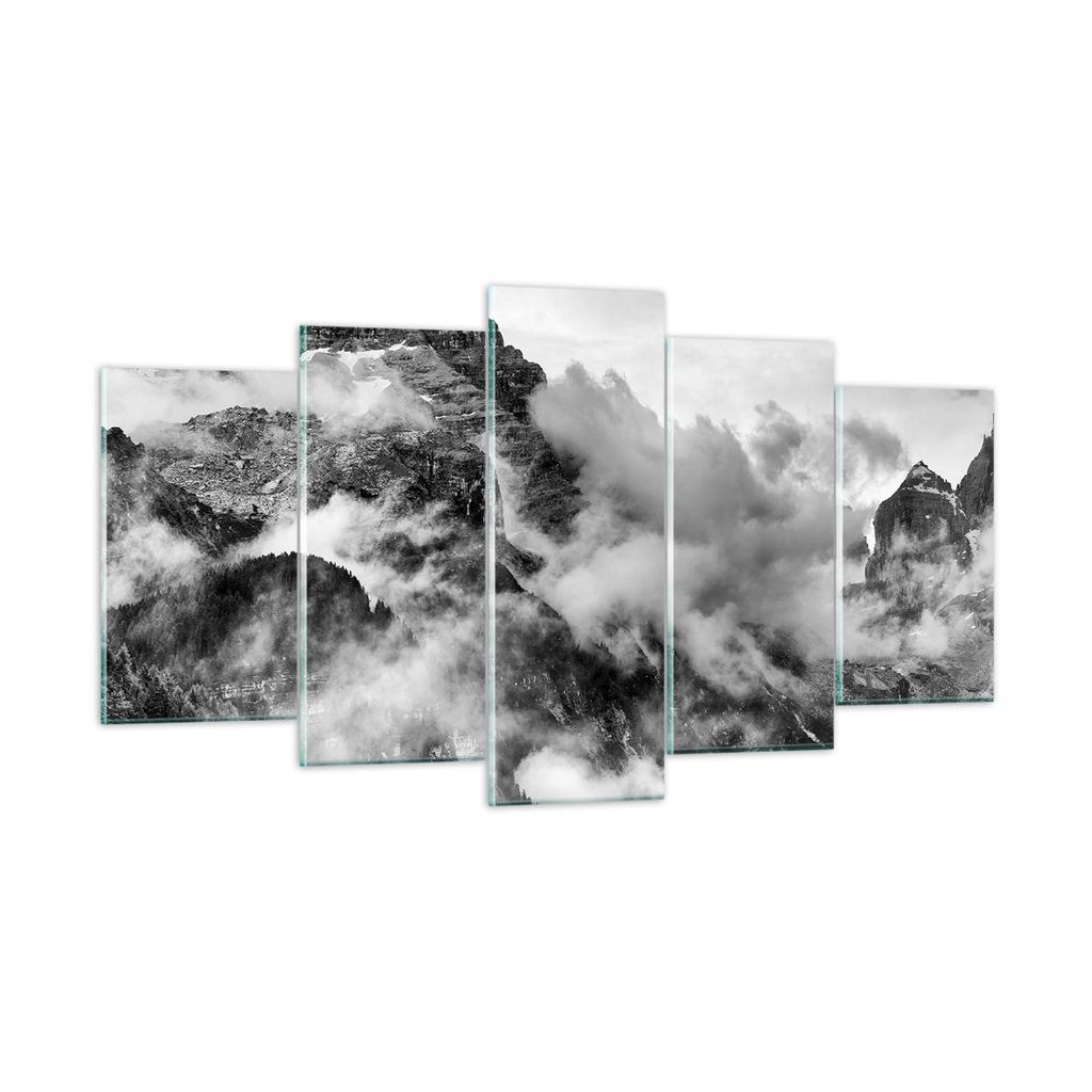 Bilder auf glas - Berge Nebel Gipfel - 160x85cm - Glasbilder - Wandbilder - Kunstdruck - zum Aufhängen bereit - Wanddekoration aus Glas - Glas Bil...