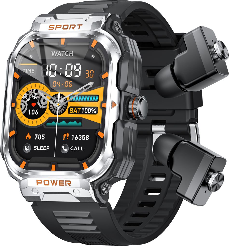 Smartwatch mit Ohrhoerern, 2,01-Zoll-IPS-High-Clear-Bildschirm, Sport-Gesundheits- und Schlafueberwachungsuhr, NFC-Funktion, wasserdicht, BT5.0 TWS...