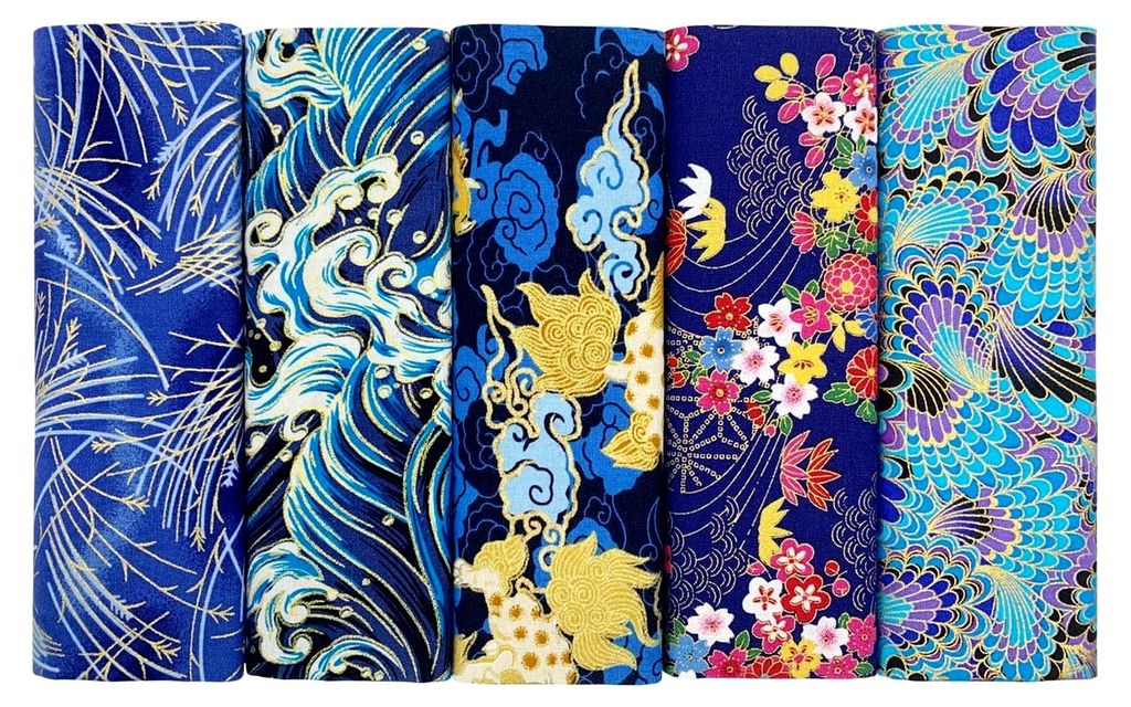 5 Stück Baumwollstoff 40x80 cm Japanischer Stil Patchwork Stoffpakete mit Bronzing Dekostoff