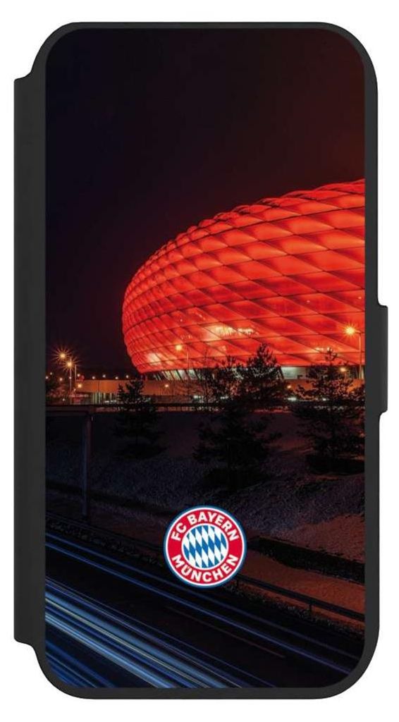 NIVOCASE Klapphülle für Apple iPhone SE (2022) Handyhülle aus Kunst Leder NIVOflip schwarz FC Bayern München FCB Stadion
