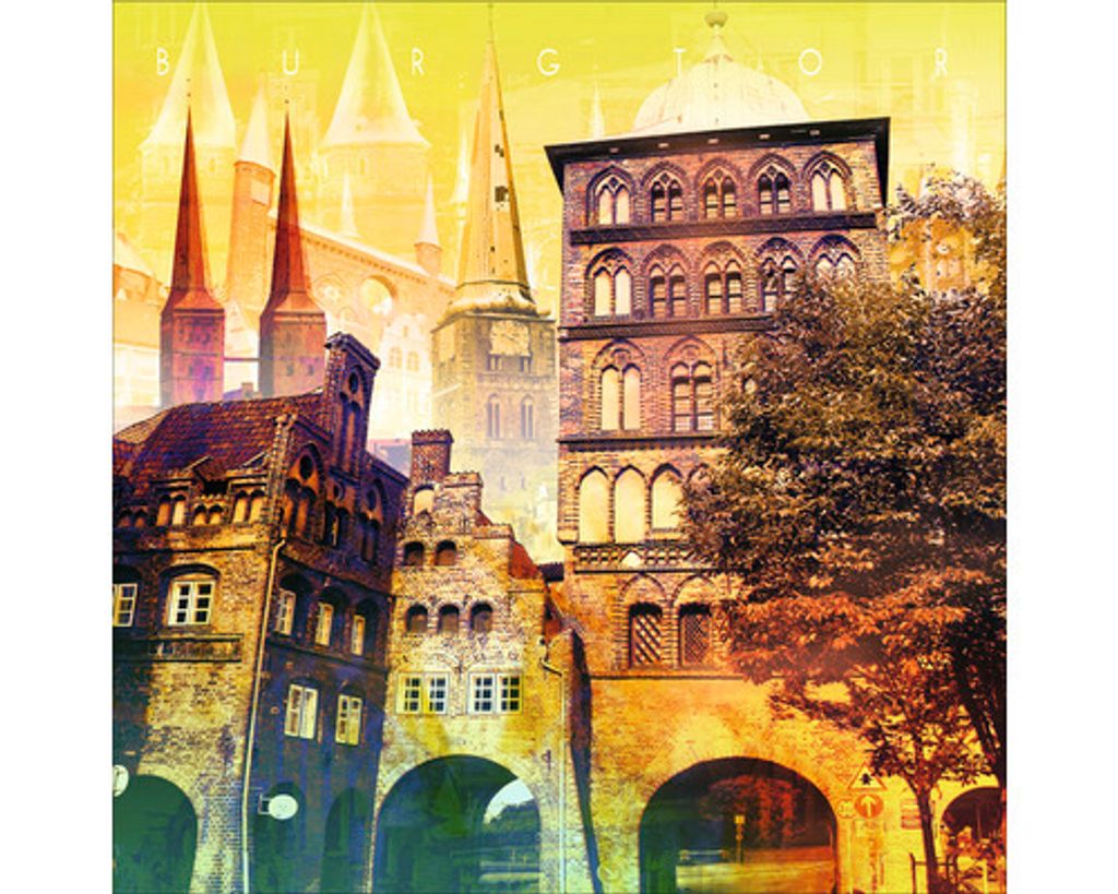 Glasbild Lübeck Burgtor gelb 30x30 cm