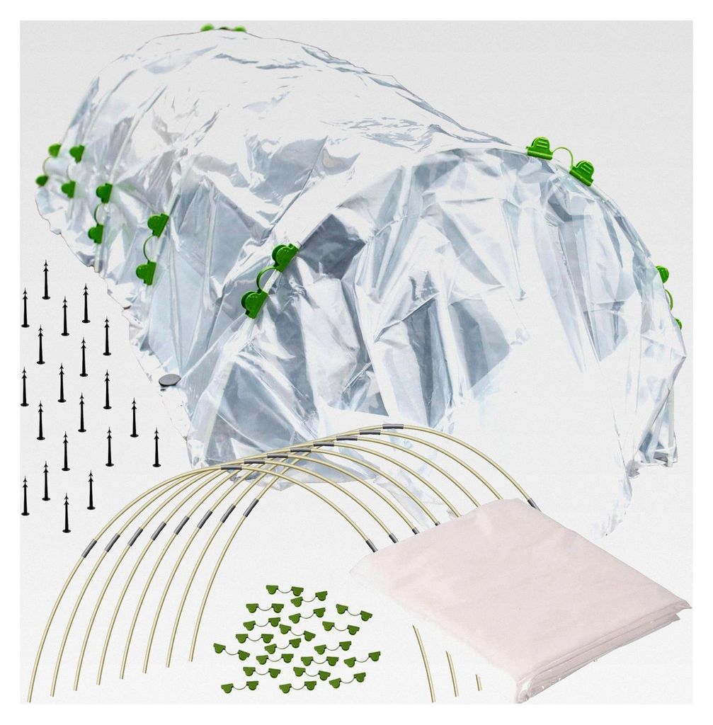 Folientunnel Set Flex XL 32 mit PE Folie 10 x 2,5 m - 10 Fiberglas Bögen & PE Anzuchtfolie 10x2,5m breit, Rundbogenabdeckung für Frühbeet und Ho...