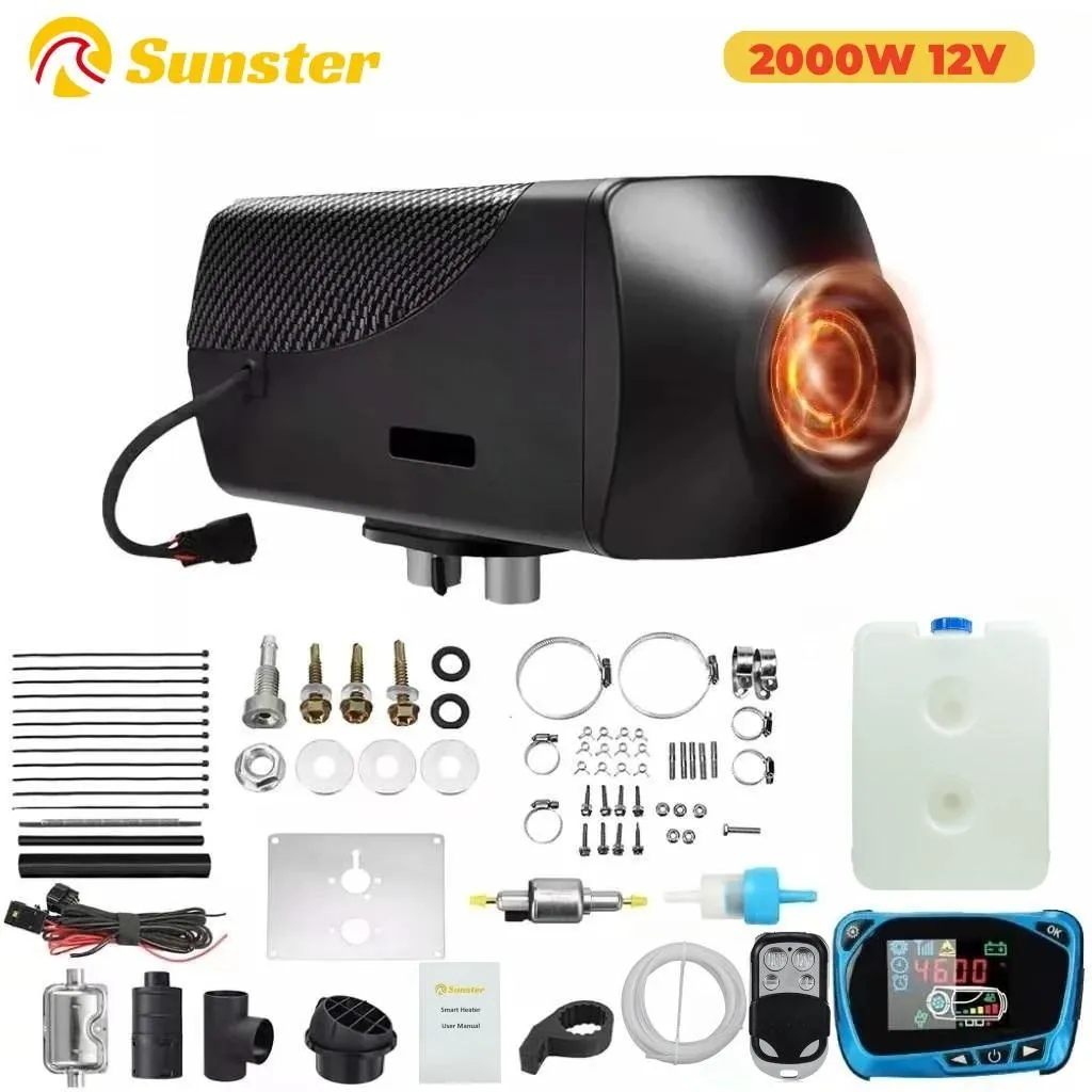 Chauffage à air diesel 12V 2kW avec réservoir 10L et écran LCD Kaki
