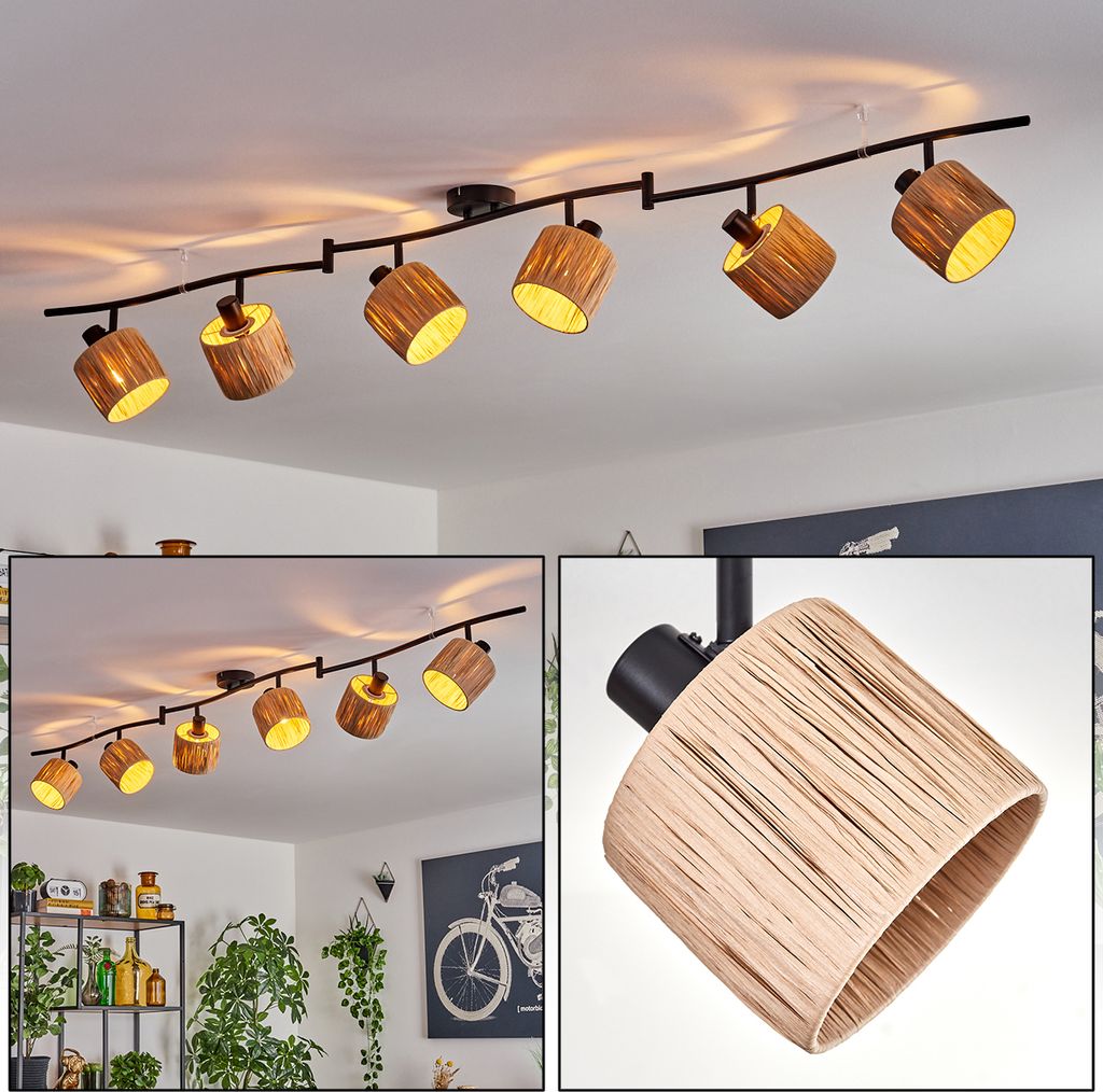 Mila moderne Deckenlampe aus Metall/Bast in Schwarz/Naturfarben