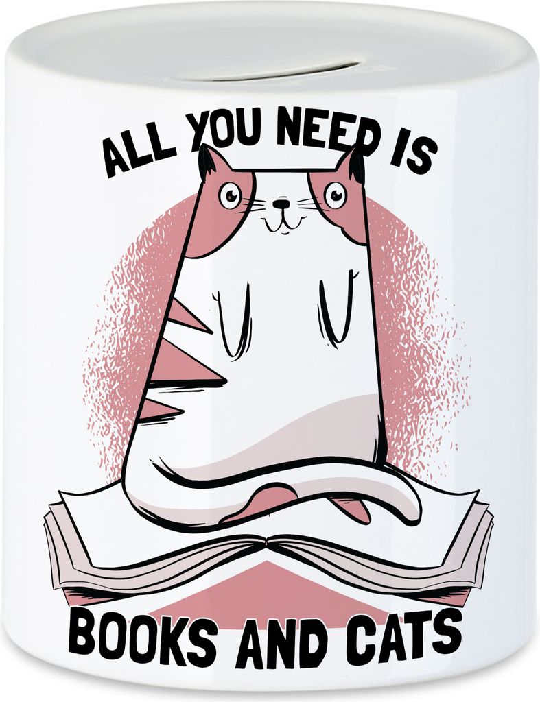 All you need is books and cats Spardose Bücherliebhaber Katzenliebhaber Liebe zum Lesen Katzen Bücher Bücherwurm