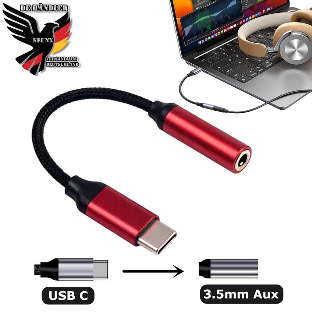 USB Type C auf 3.5 mm Klinkenbuchse Audio AUX Adapter Produktbild 