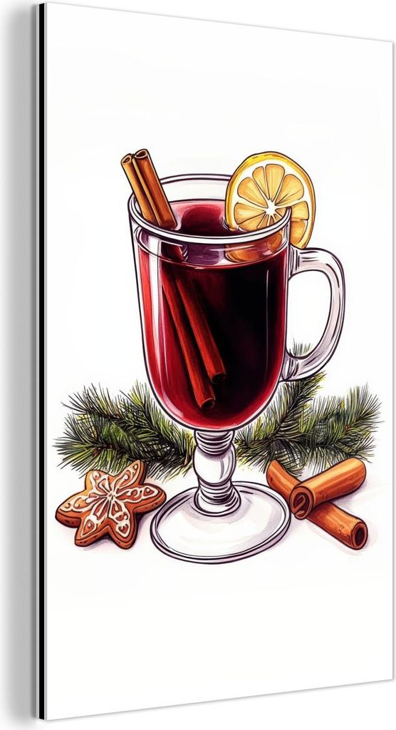 MuchoWow Wanddekoration Metall Metallbild Wandkunst 20x30 cm Wein - Trinken - Glühwein - Winter - Illustration - Weihnachten MuchoWow Aluminium Ge...