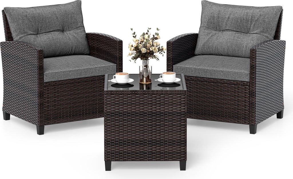 COSTWAY 3-tlg. Polyrattan Gartenmöbel Set, Sitzgruppe inkl. Produktbild 