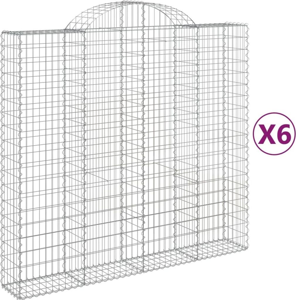 vidaXL Gabionen mit Hochbogen 6 Stk. 200x50x180/200cm Verzinktes Eisen