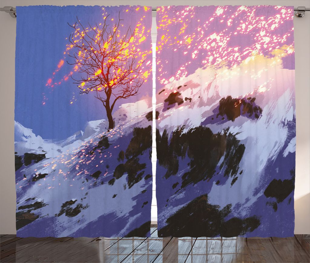 ABAKUHAUS Landschaft Rustikaler Gardine, Winter-Tal, Schlafzimmer Kräuselband Vorhang mit Schlaufen und Haken, 280 x 245 cm, Mehrfarbig
