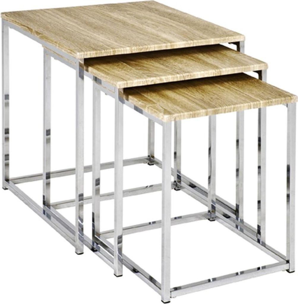Satztisch >33083< (3-teilig) in chrom, eiche Nachbildung - 29x36x29 (BxHxT)