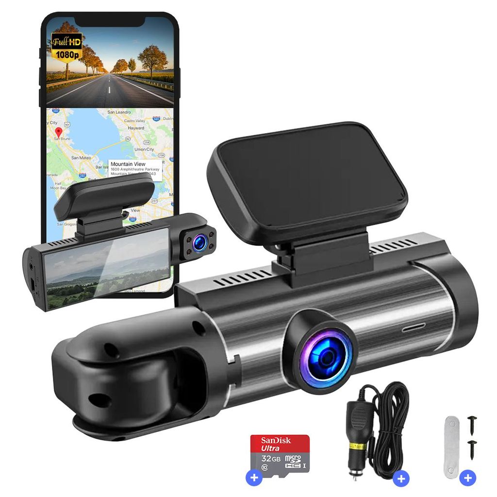 Fleau Tech Dashcam fürs Auto – Inkl. WLAN und App – Fahrtenschreiber mit Doppelobjektiv – Bewegungserkennung und Parkmodus – G-Sensor – ...