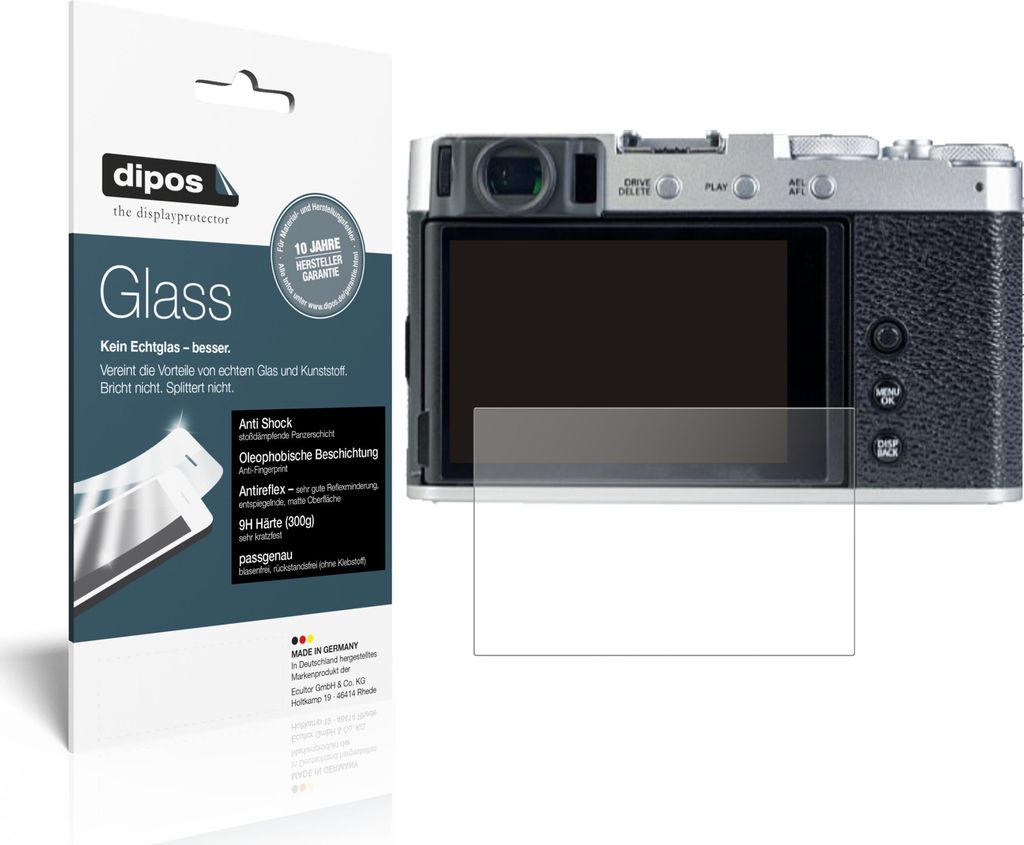 1x Schutzfolie für Fujifilm X-E4 matt - Anti-Shock 9H Folie dipos Glass Kunststoffglas