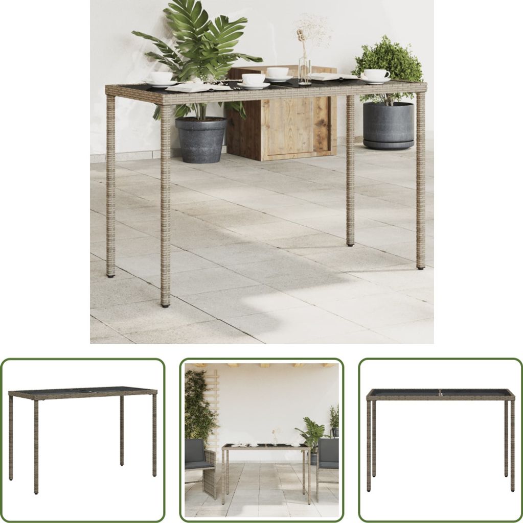 The Living Store Gartentisch mit Glasplatte Grau 115x54x74 cm Poly Rattan