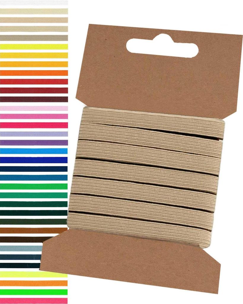 5m Gummiband 6,6mm Gummilitze Wäschegummi elastisches Band Wäscheband braunbeige