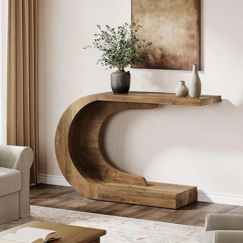 Console d'Entrée Moderne Style Mid-Century en Bois Brun Effet Vieilli