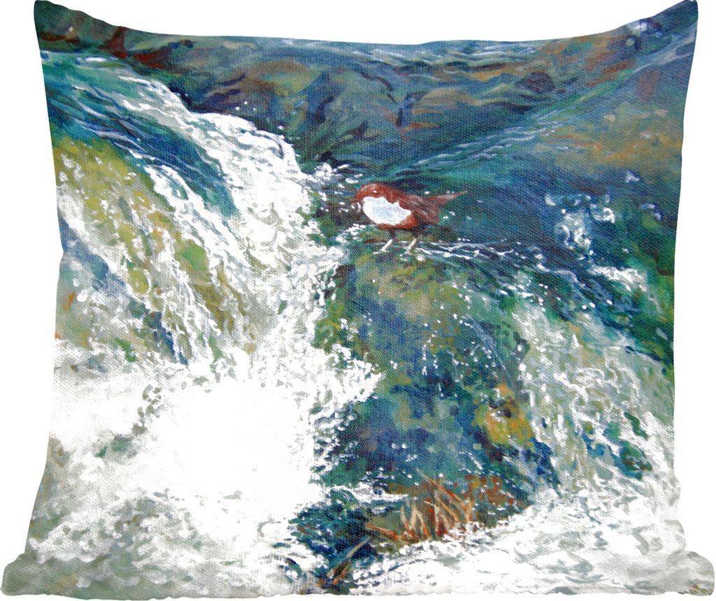 MuchoWow Zierkissen Sofakissen Wohnzimmer Dekokissen 45x45 cm Ölgemälde Der Vogel und der Wasserfall - Schlafpolster - Polster für das Sofa