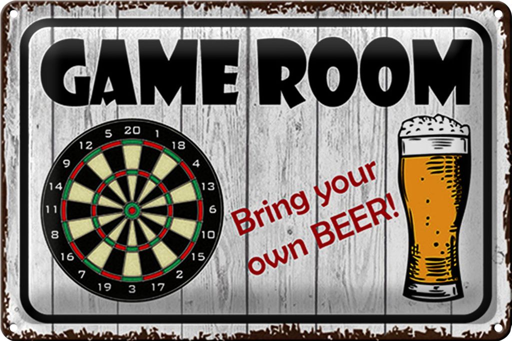 Blechschild Spruch 40x30cm Dart game room bring your Beer