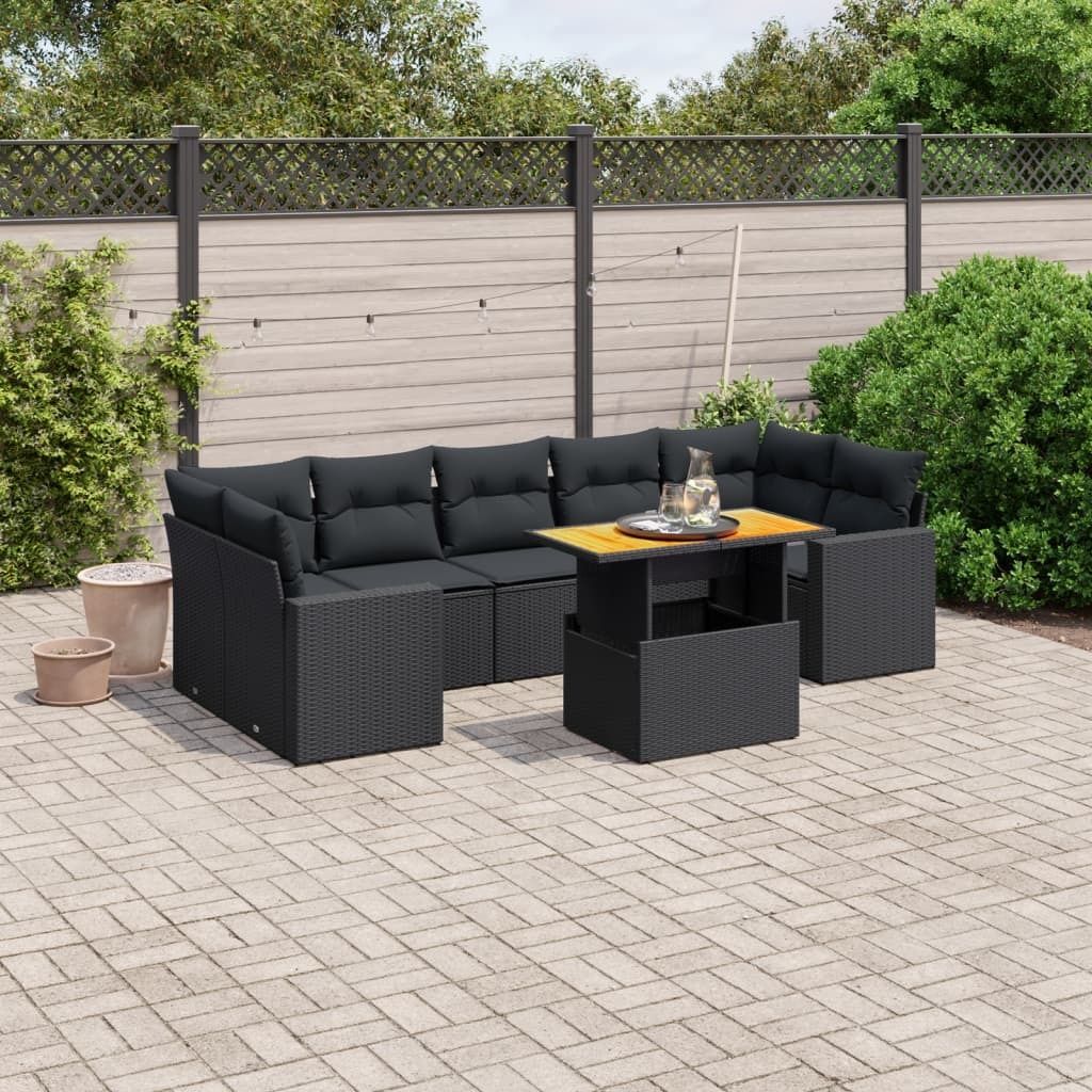 Maison Exclusive - 8-tlg. Garten-Sofagarnitur mit Kissen Schwarz Poly Rattan