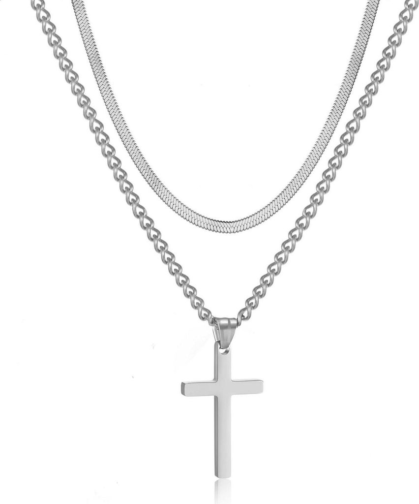 Collana uomo in acciaio inox argento/oro/nero a strati 60cm Immagine del prodotto 