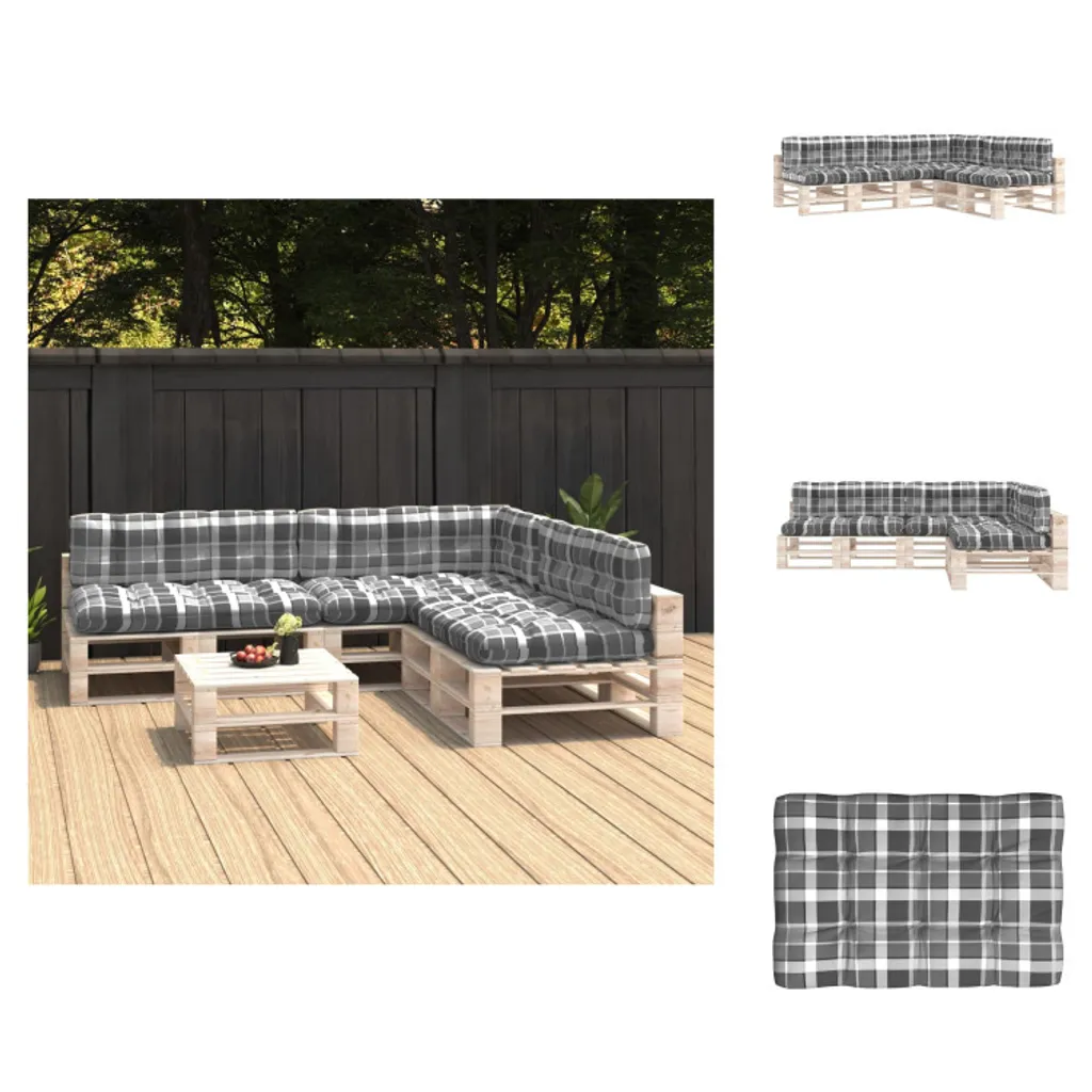 Coussins d'Assise pour Salon de Jardin en Palette, Set de 7 Pièces Gris